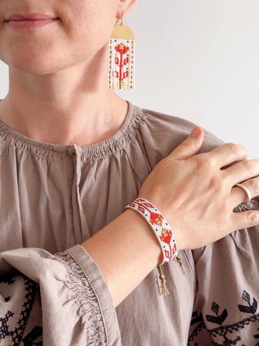 Red flower earrings