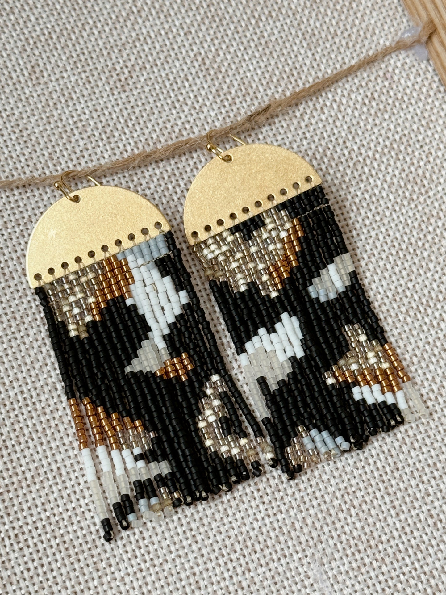 Golden black fringe earrings